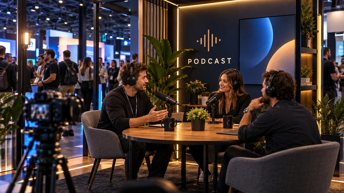 Podcast em ativação de marca dentro de evento